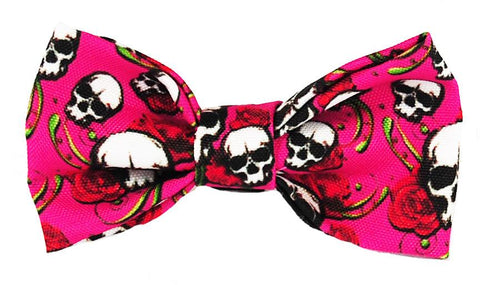 Doggie Bow Tie - Pink Skulls n Roses