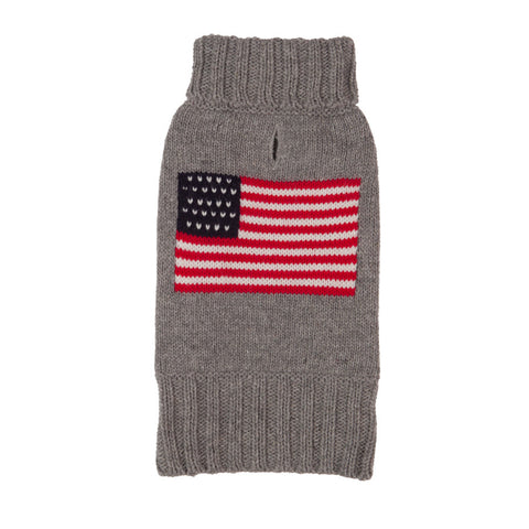 american flag on grey dog sweater 