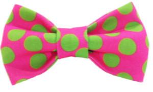 Doggie Bow Tie - Neon Green Polka Dots on Pink