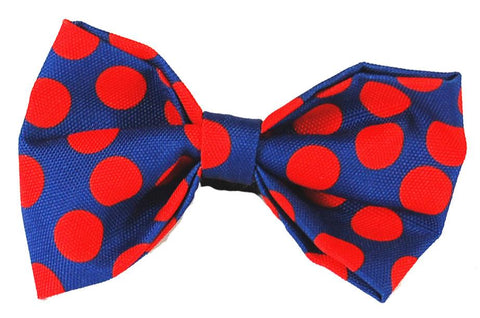 Doggie Bow Tie - Red Polka Dot on Blue