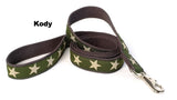 brown leash with white stars