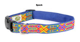blue, pink and yellow dog collar 